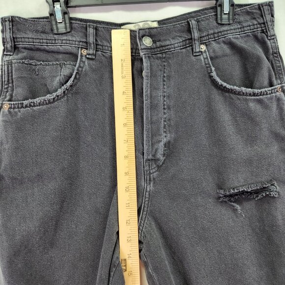 We The Free People Distress Baggy Jeans Size 30 Black Wide Leg Denim Button Fly - Picture 7 of 15